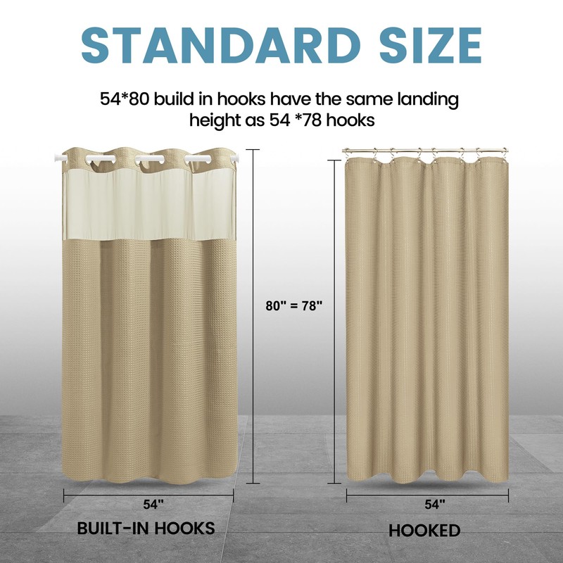 EUTXL Beige Stall No Hook Shower Curtain with Snap in