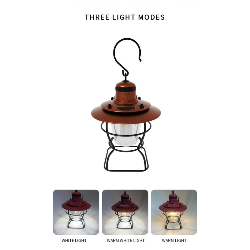 Outdoor Camping Lantern Portable Retro Camping Tent Light USB Rechargeable