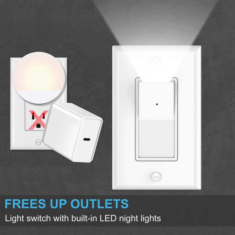 4Pack SOZULAMP 3 Way Light Switch with LED Night Light
