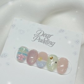 [Handmade Nail Tips] Button Baby Nail Tips - Short Oval / [수제네일팁] 단추베이비 네일팁 - 숏오벌