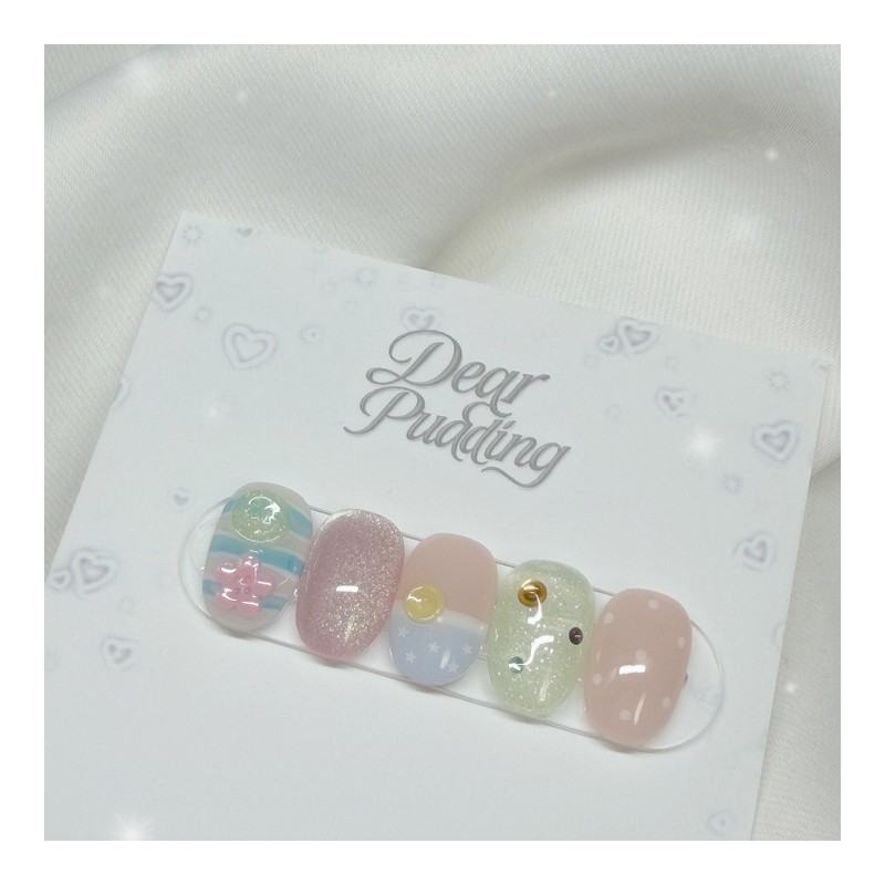 [Handmade Nail Tips] Button Baby Nail Tips - Short Oval