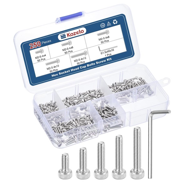 Kozelo 250pcs M2 Socket Head Cap Screws Bolts Nuts Assortment
