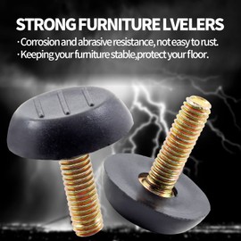 Zorveiio 16 Pcs M6 Furniture Levelers Table Leg Levelers, Levelling Foot Screw on Furniture Glides Foot Adjuster Mini Adjustable Feet for Legs Patio Feet - Black