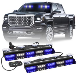 XRIDONSEN 2x 17 inch Blue White Emergency Dash Strobe Lights Bar 40 LED Interior Front/Rear Windshield Lights Safety Flashing Warning Hazard w/Suction Cups for Police Firefighter Vehicles Trucks Car