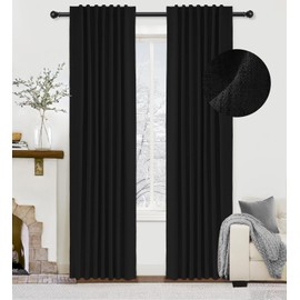 zeerobee 100% Black Out Curtains 2 Panels Set, Linen Blackout Curtains for Bedroom Living Room Nursery, Thermal Insulated Back Tab/Rod Pocket Drapes-W50 x L96, Black