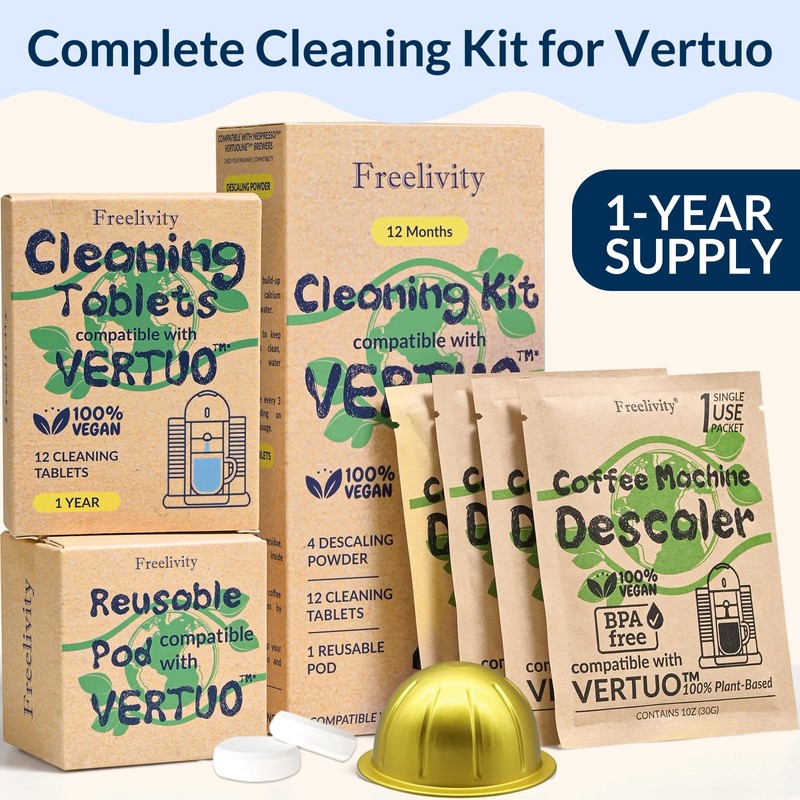 Nespresso Compatible Vertuo Cleaning & Descaling Kit – 12 Month