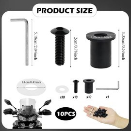 Xinghonyac 10 Pcs Motorcycle Windshield Bolts Screws Kit, Windshield Body Mounting Bolts Nuts for Motorcycle, Aluminum Motorbike Windscreen Screw Bolts Nuts Fastener Kit with Wrench (Black)
