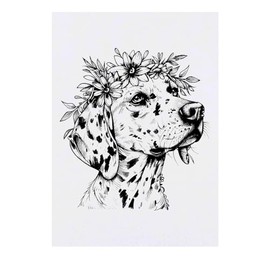 'Dalmation with Floral Crown' Temporary Tattoo - Water Resistant, Skin-Safe, Non-Toxic Transfer (TO00073283)