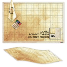 IT'S A SKIN DND Battle Game Mat - 36x24 Inch Dungeons and Dragons Map for Roleplay Games, Warhammer, Grid Tabletop - 4 Dry Erase Markers & Cleaning Cloth - RPG Vintage Distressed Parchment Theme