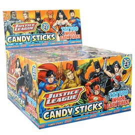 Justice League Superhero Candy Sticks & Tattoo Inside Each Pack, 30 Pack