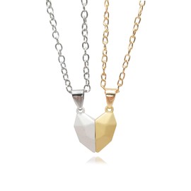 2 Pcs Heart Matching Necklace for Couples Love Heart Pendant Necklace Matching Heart Stone Necklace Couple Set Valentine's Day Love Jewelry for Women (gold&silver)