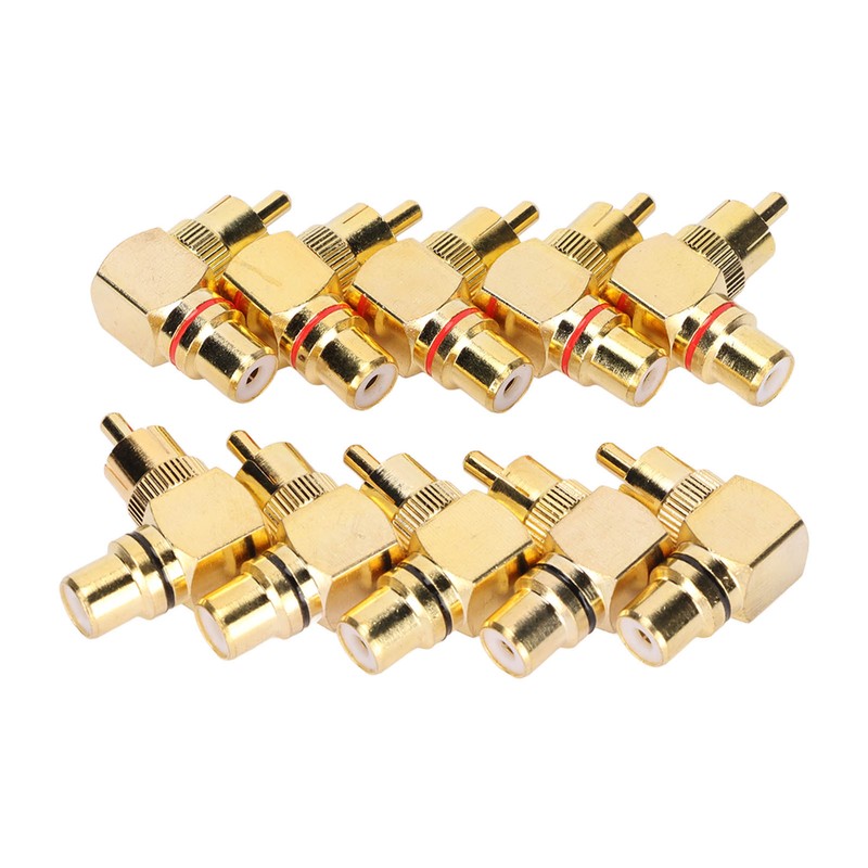 10pcs RCA Right Angle Adapter Male to Female Copper Gold