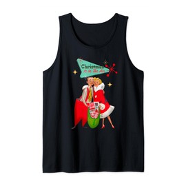 Retro Christmas Is In The Air Couple Santa Suit Bag Presents Tank Top