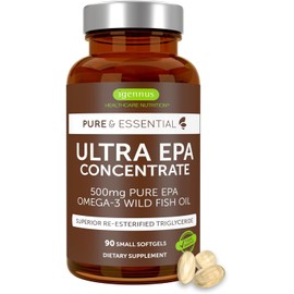 Igennus Ultra Pure EPA Omega-3 500mg, DHA-Free, High EPA rTG, IFOS Certified Fish Oil, Concentrated Triglyceride Form, Non-GMO, 90 Small Softgels