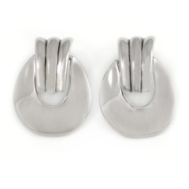 Polished Silver Tone Oval Clip-On Earrings/35mm Long