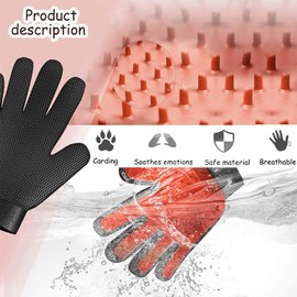 pet Grooming Gloves, Dog Grooming Glove Hair Soft Brush, Premium De-shedding Glove for Cat grooming mitt with Enhanced Five Finger Design For Dogs, Cats, Rabbits & Horses (Red)