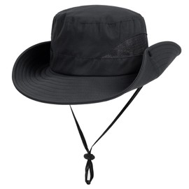 Kids Sun Hat with UV Protection Beach Bucket for Boys & Girls Wide Brim Safari Boonie Cap for Summer Outdoor Black