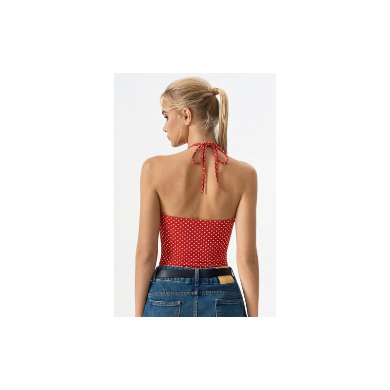 QINSEN - Camisas básicas con cuello halter y corbata para