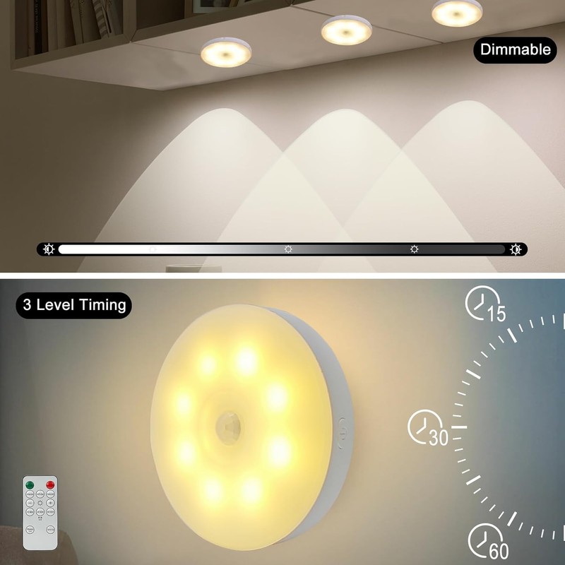 LED Puck Lights with Remote, 3 Color Under Cabinet Puck