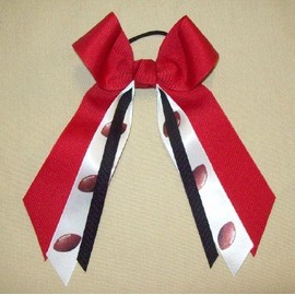 Red and Black Football Hair Bow Made in The USA, Pony Band