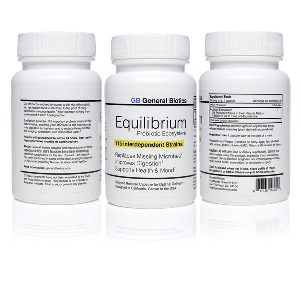 Equilibrium Probiotic Supplement with Prebiotic – Daily Time Release – 30 Easy to Swallow Capsules – Highest Strain Count in The World – 115-Strains
