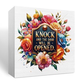 Encouragement Floral Christian Gifts for Women Religious Bible Verse Wooden Box Sign Rustic Desk Decor Decorative Bedroom Home Decorations Desk Office Accessories Supplies Vintage Wood Block Plaque