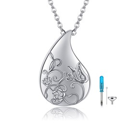 JERWLI Teardrop Urn Necklace 925 Sterling Silver Butterfly Urn Necklace for Ashes Cremation Jewelry for Women
