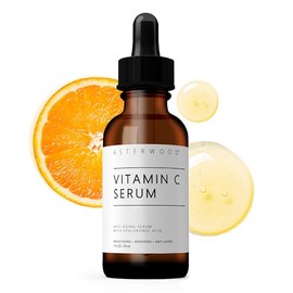 Asterwood Suero facial de vitamina C con ácido hialurónico, suavizante, hidratante, estimula la producción de colágeno, sin fragancia, 1 onza líquida