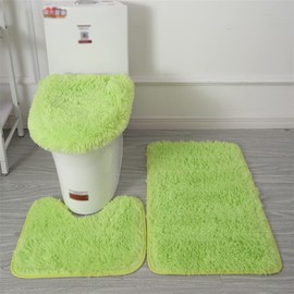 Lifup Bath Mat Set, 3-Piece Non-Slip Shaggy Bath Mat, Fluffy Contour Bath Mat, Long Pile Toilet Seat Cover, Fruit Green