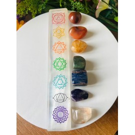 Kristalglobe Seven Chakra Selenite Charging Stick 6.69'' Healing Colorfull Chakras Charging Mineral Chakra Plate Energy Healing Meditation Protection