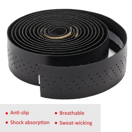 ETOPARS Black Bicycle Handlebar Tape Cycling Road Bike Handlebar Tape Leather Handle Bar Grip Wrap Tapes Comfort Non Slip Breathable Anti Shock with Bar End Plug