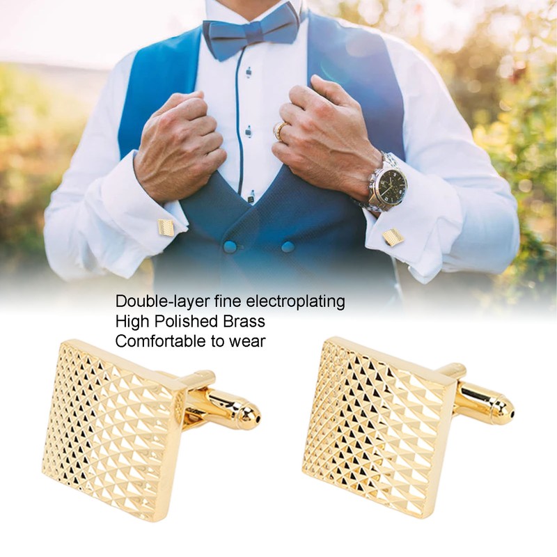 1 Pair French Cufflinks Double Layer Electroplating Polished Brass Gold