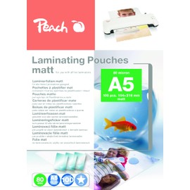Peach S-PP580-30 Laminating Pouches A5, 80 mic, 100 Pouches, Matt, Writeable, Premium Quality for Best Laminating Results, Compatible with Devices of All Brand Manufacturers