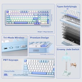 EPOMAKER TH99 Tri-Mode Wireless Mechanical Keyboard with 8000mAh Battery, Hot Swappable Custom RGB Gaming Keyboard with Numpad, Gasket Creamy for PC/Mac/Office (Blue&White)