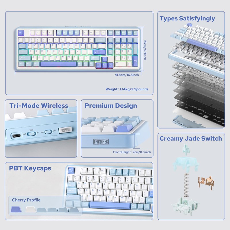 EPOMAKER TH99 Tri-Mode Wireless Mechanical Keyboard with 8000mAh Battery, Hot