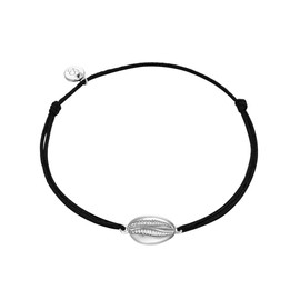 GLANZSTÜCKE MÜNCHEN Women's Textile Bracelet Black Shell Sterling Silver 15-22 cm - Bracelet Textile Bracelet with Pendant Fabric Ribbon Maritime