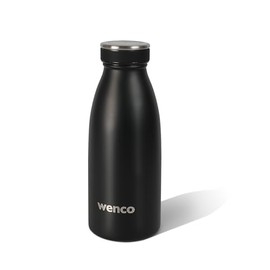 wenco Stainless Steel Water Bottle 0.35 L / 350 ml Insulated and Leak-Proof for Cold and Hot Drinks Can Also Be Used as Thermos Flask BPA Free - Black