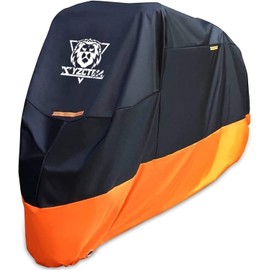 XYZCTEM Motorcycle Cover – All Season Waterproof Outdoor Protection – Precision Fit up to 97 Inch Tour Bikes, Choppers and Cruisers – Protect Against Dust, Debris, Rain and Weather (Black& Orange)