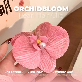 Nazarian's Butterfly Orchid Hair Clips - Duck Bill Hair Barrettes with Floral Pearl Design - Soft Fabric Hair Accessories for Women - Cute Korean Style Hair Clip for Daily Use