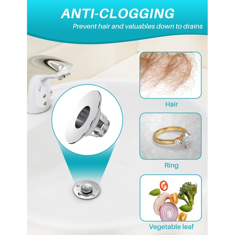 2 in 1 Bathroom Sink Stopper and Hair Catcher, Universal