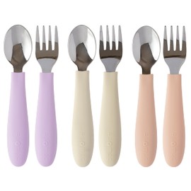 ASOMIC 316 Stainless Steel Cutlery Set With Food-grade Silicone Handle For Toddlers and Kids, 6 Pieces Utensils Set, Children Safe Spoons and Forks, Dishwasher-safe (Pink/Lavender/Ivory)