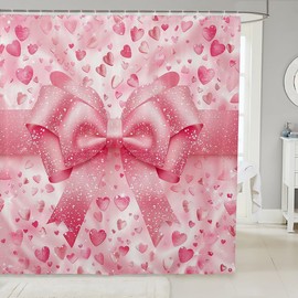 Bowknot Princess Girly Shower Curtains,Glitter Bow Cartoon Castle Theme Bathroom Curtains for Girls Women,Love Heart Couple Romantic Pink Dreamy Waterproof Curtains,12 Hooks Suits,72"W x 72"L