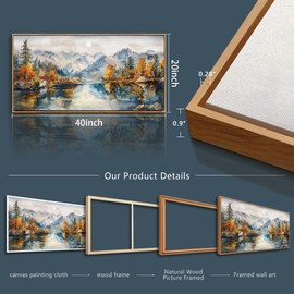 ZUITINGHUA Wood Framed Canvas Wall Art for Living Room Large Wall Decor for Bedroom Forest Mountain Landscape Paintings Office Decorations Farmhouse Home Mural Watercolour Pictures Artwork 20x40 in
