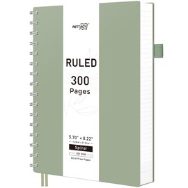 RETTACY Spiral College Ruled Notebook, 300 Pages, A5 Medium Size (14.5 x 21 cm), for School, Work, Journaling, 100 GSM Thick Paper, Flexible Plastic Cover (Light Green)