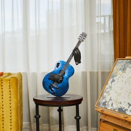 SunBlogs Art Metal Music Decor, 23” H Handmade Guitar Sculpture Home Decor, Hand-Painted Western Statue Decorations for Living Room, for Music Lovers Musician & Teachers (Vintage Blue)