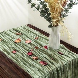 MAQIHAN 120Inch Cheesecloth Table Runner - Cheese Cloths Table Runners Long chemin de table Boho Wedding Table Decor Sage Green Baby Shower Decorations Rustic Green Cheesecloth Fabric Gauze Tablecloth