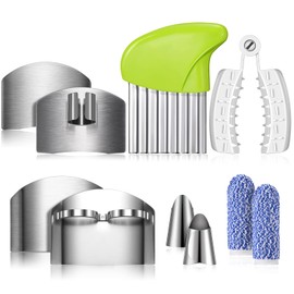 Romooa 10 Pcs Finger Guard Set for Cutting Kitchen Protector Stainless Steel Knife Cot Safe Potato Butter Lettuce Crinkle Grater Vegetable Slicer Kids Chopping Tool, one size