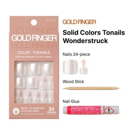 GoldFinger Press On Toenails Kit Wider Fit, Shine Glazed Glitter Metallic Silver Toenail, Ready to Wear Gel & Manicure Stick, 2g Glue included, Long-Lasting Convenient & Easy to Apply