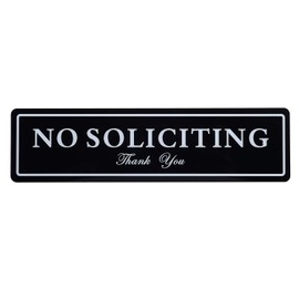 Kichwit No Soliciting Sign with Magnets on The Back, 8.7 x 2.3 Inches, Keeps Unwanted Visitors Away, Double Sided Adhesive Included (Black)