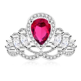 Uloveido Elegant Pear Shaped Cubic Zirconia Princess Crown Tiara Ring Engagement Ring for Women Silver Teardrop Cocktail Ring Statement Ring Adjustable, Crystal, Cubic Zirconia